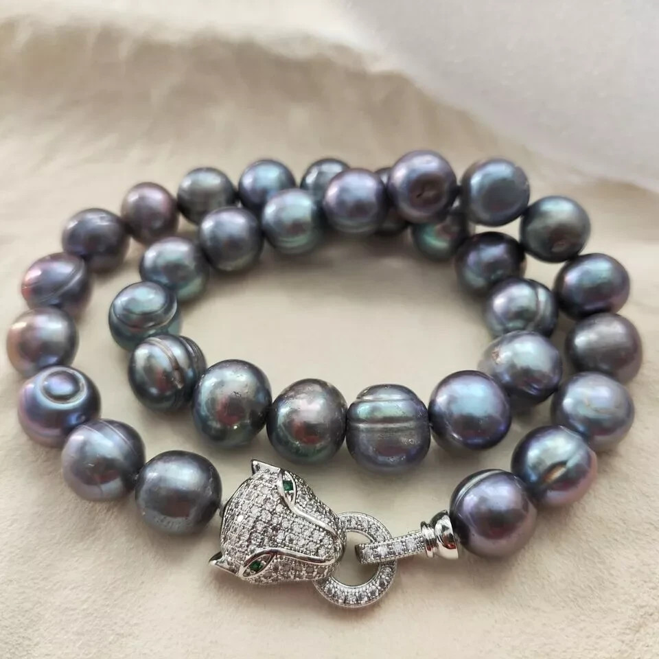 real 11-12MM TAHITIAN SOUTH SEAS BLACK BAROQUE PEARL Necklace 20″ 18″ S925 clasp