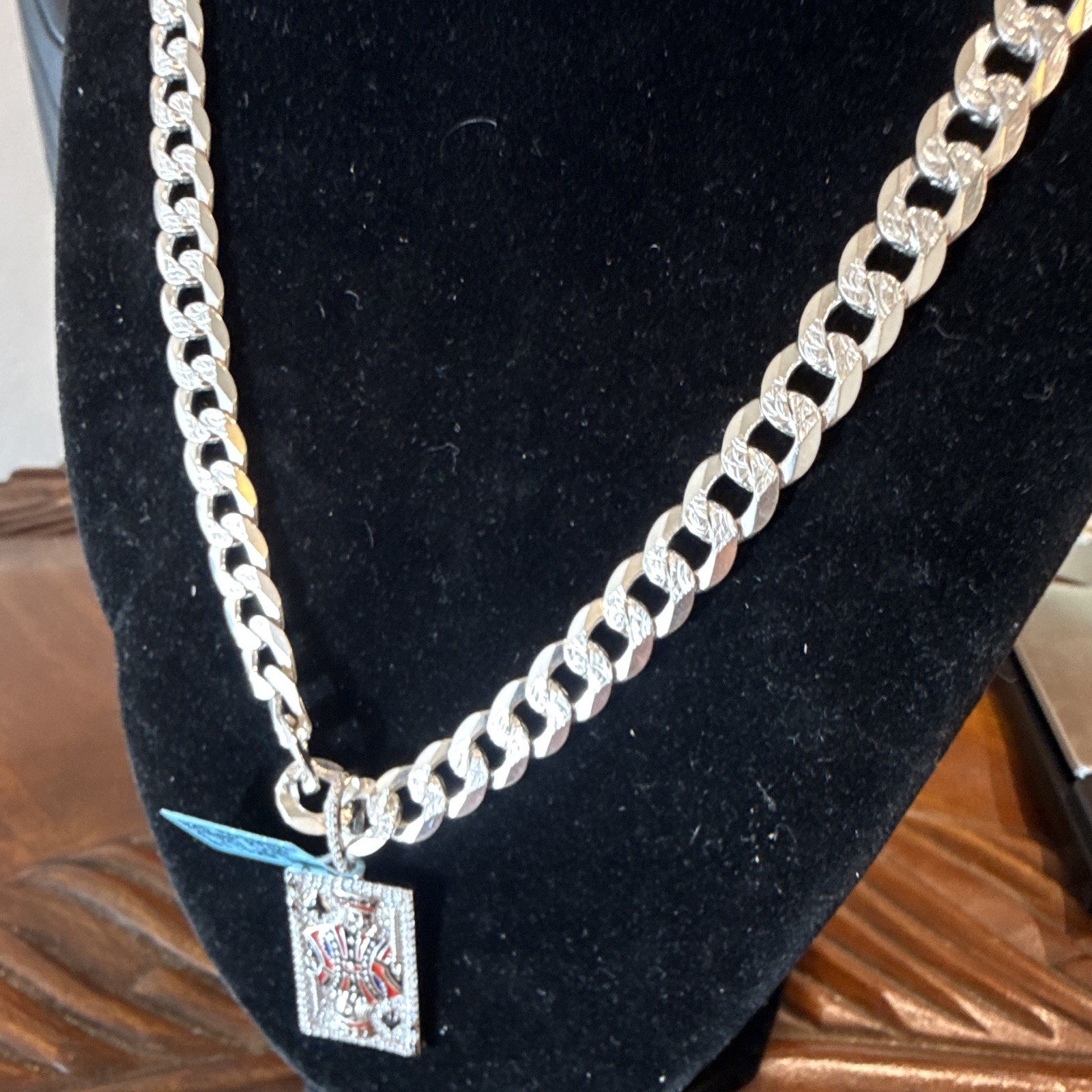 8.7mm Solid 925 (45g) Cuban Link Chain w Moissanite King Card Pendant