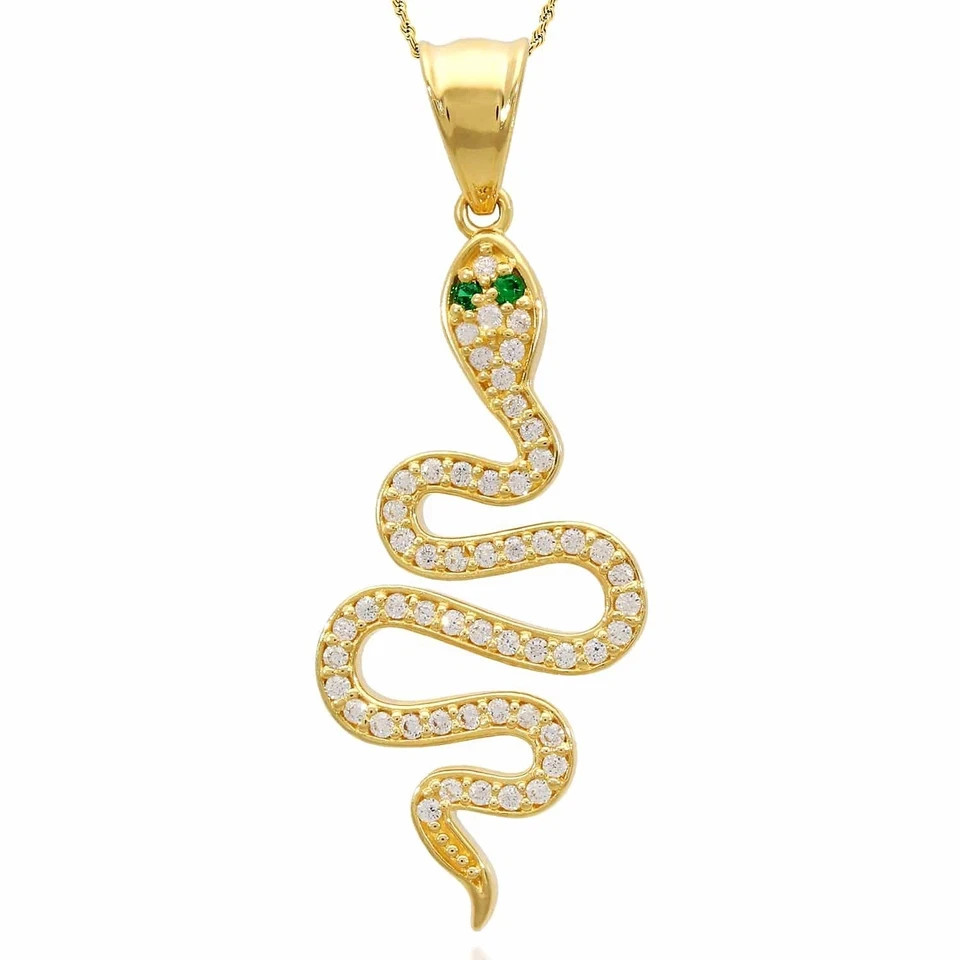 1.50 Ct Round Cut Lab Created Emerald Snake Pendant 14K Yellow Gold Plated