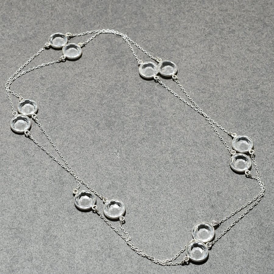 White Topaz 925 Sterling Silver Gemstone Gift Jewelry Chain Necklace 36″ CH 3715