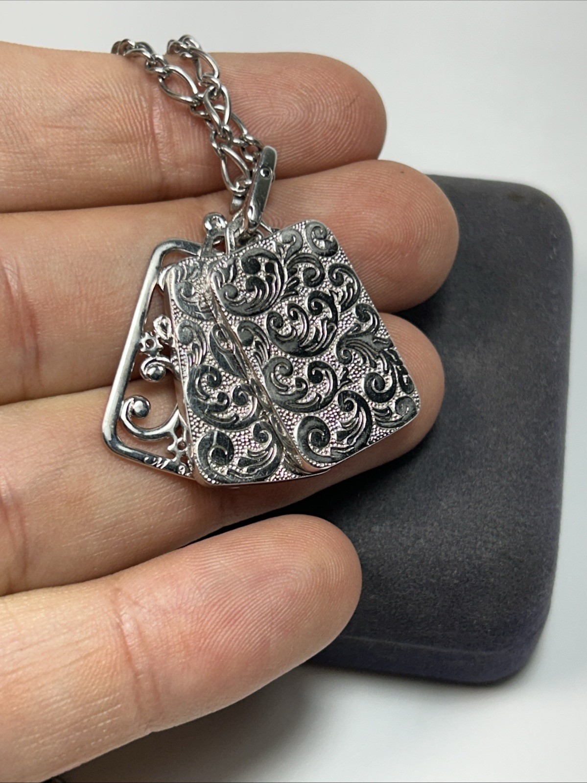 Monica Rich Kosann Sterling Silver Rectangular Gate Sapphire Locket Necklace