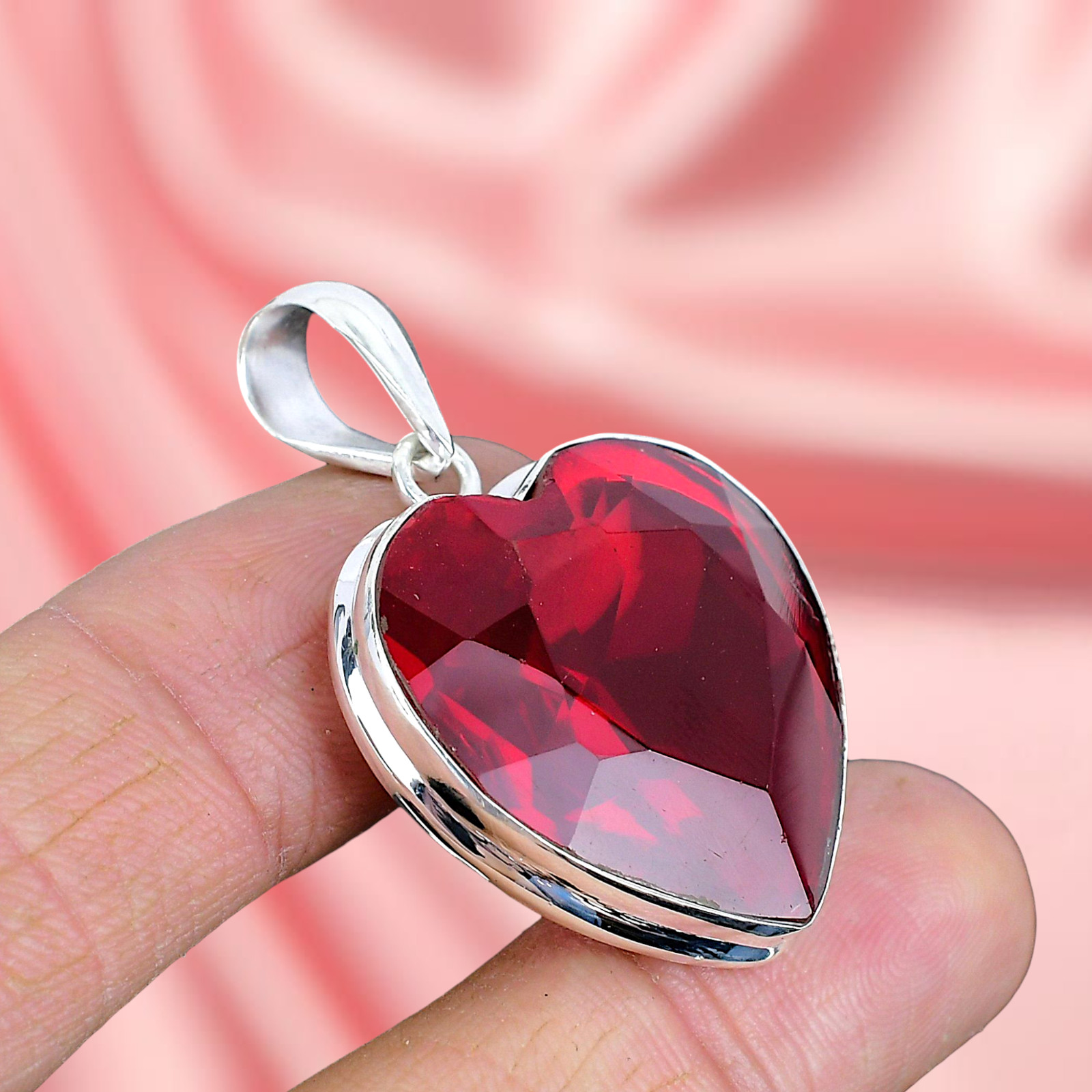 Red Garnet Silver Pendant 925 Sterling Silver Handmade Pendant Silver Pendant