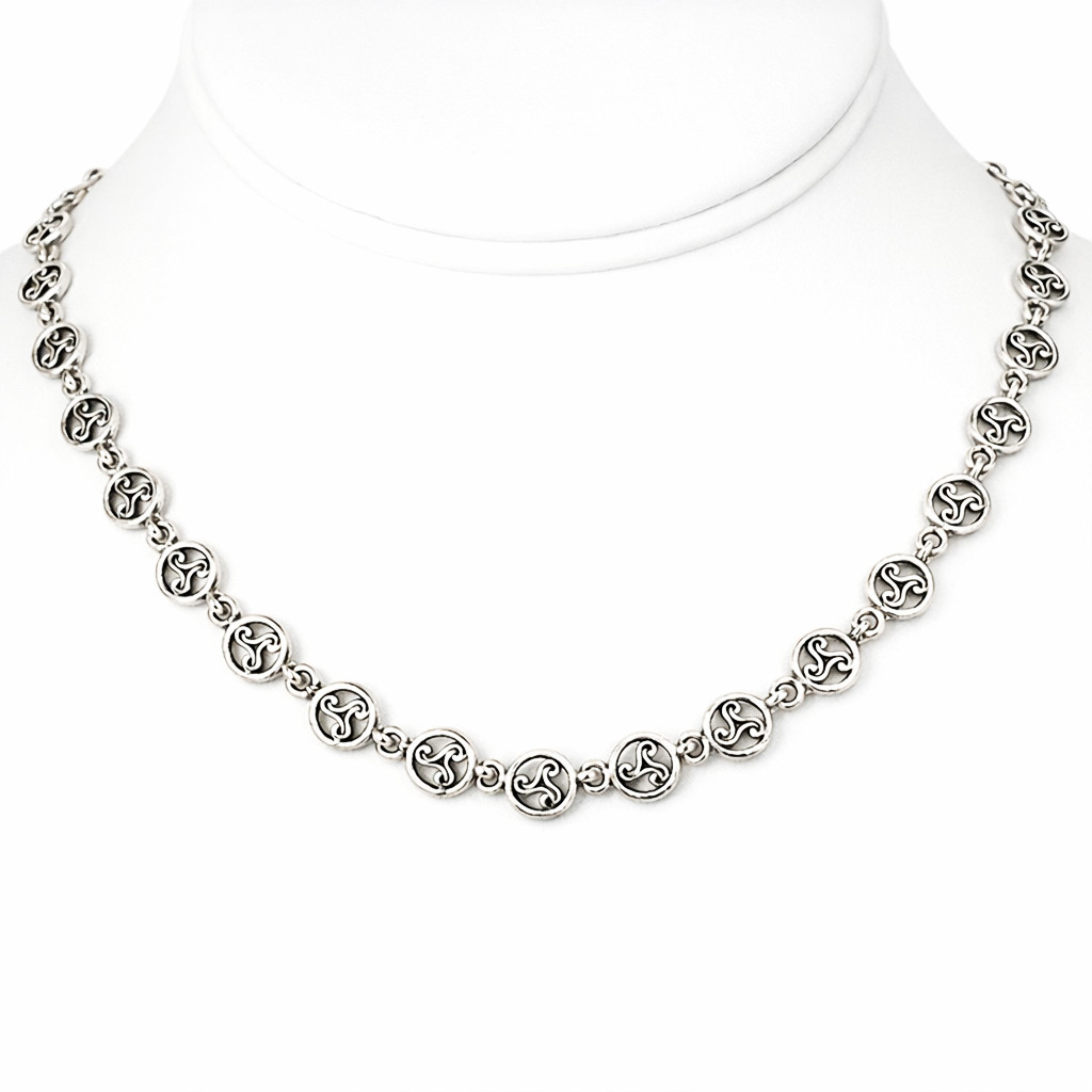 Vintage 925 Sterling Silver Triskele Knotwork Triadic Necklace