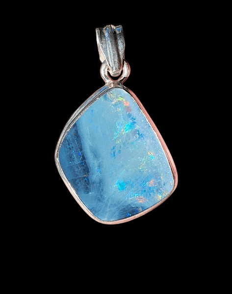 Australian Opal Doublet Pendant, October Birthstone, Blue and Pink Opal