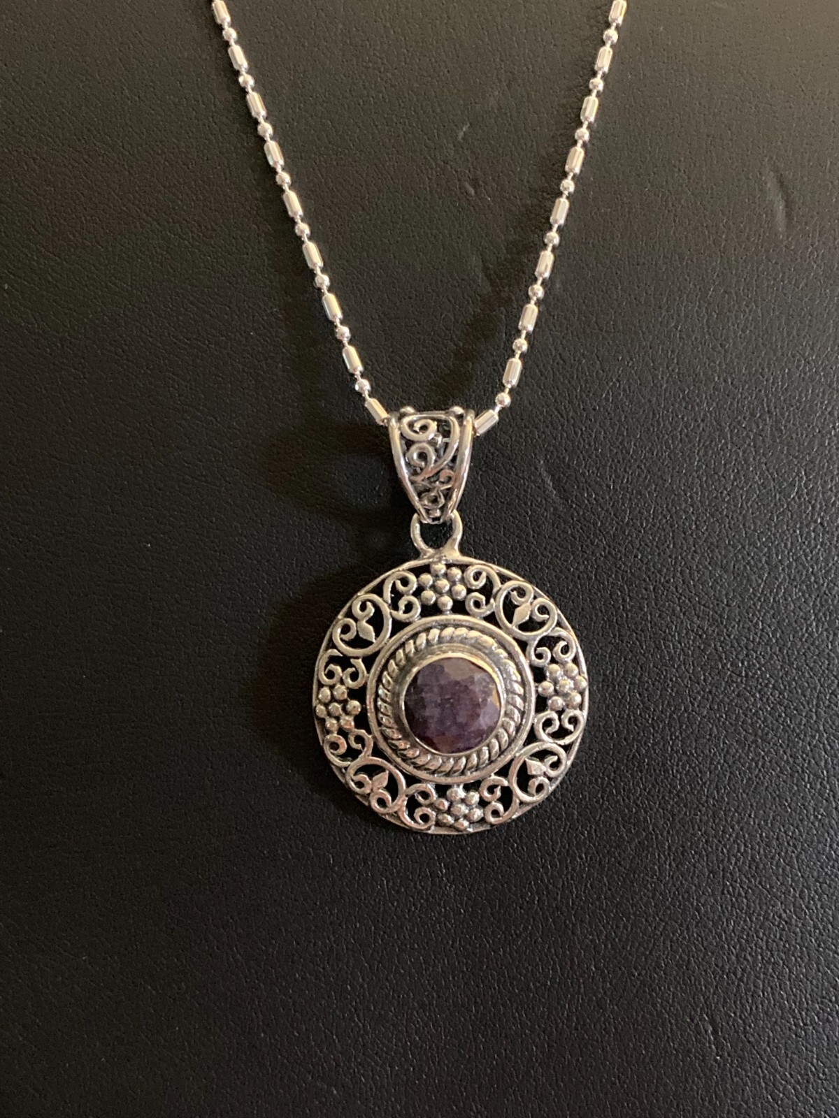 .925 Sterling Color Enhanced Sapphire Pendant w/18″ Ball & Bar SP Chain Necklace