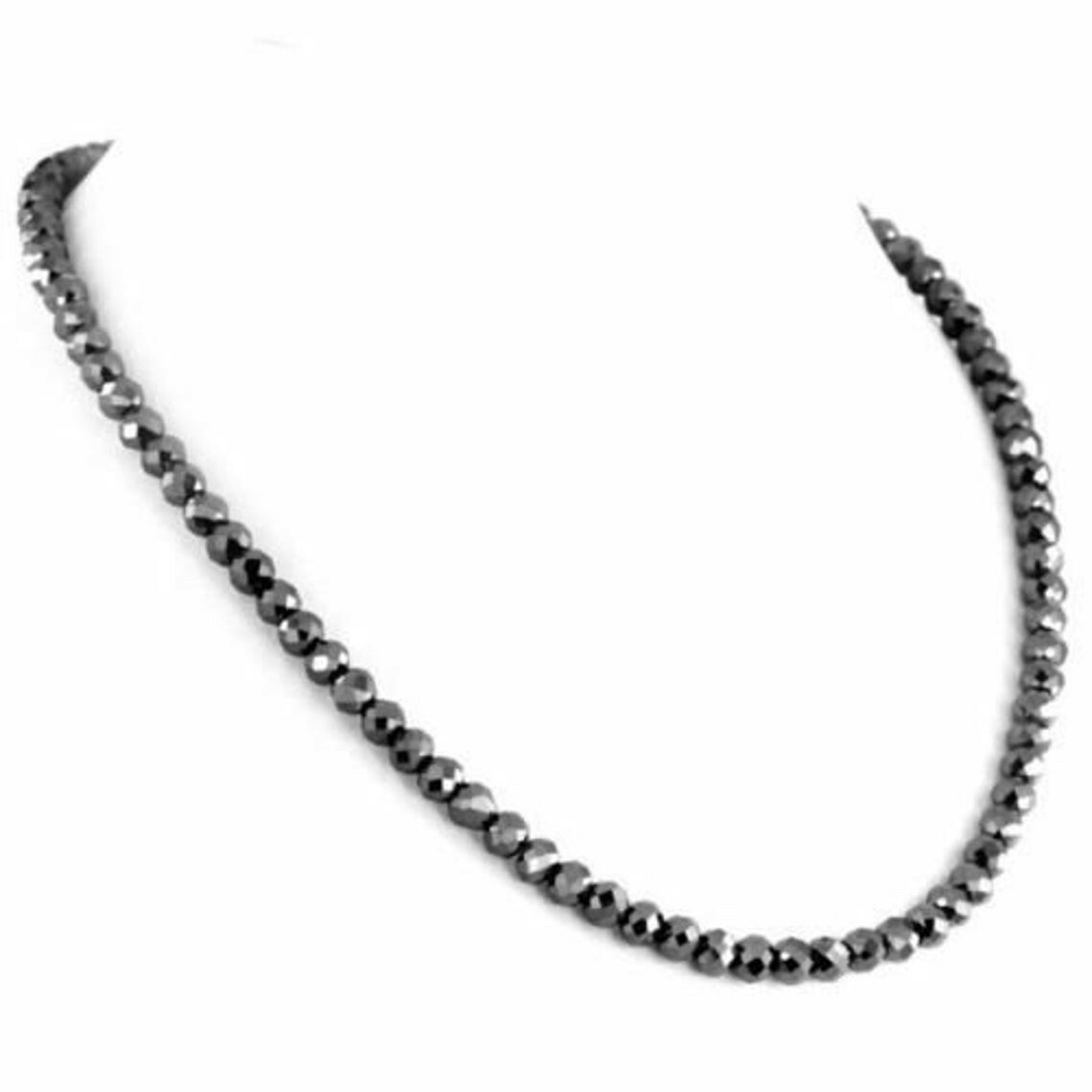 5 mm Black Diamond Beads Necklace 22 Inches Quality AAA Certified !