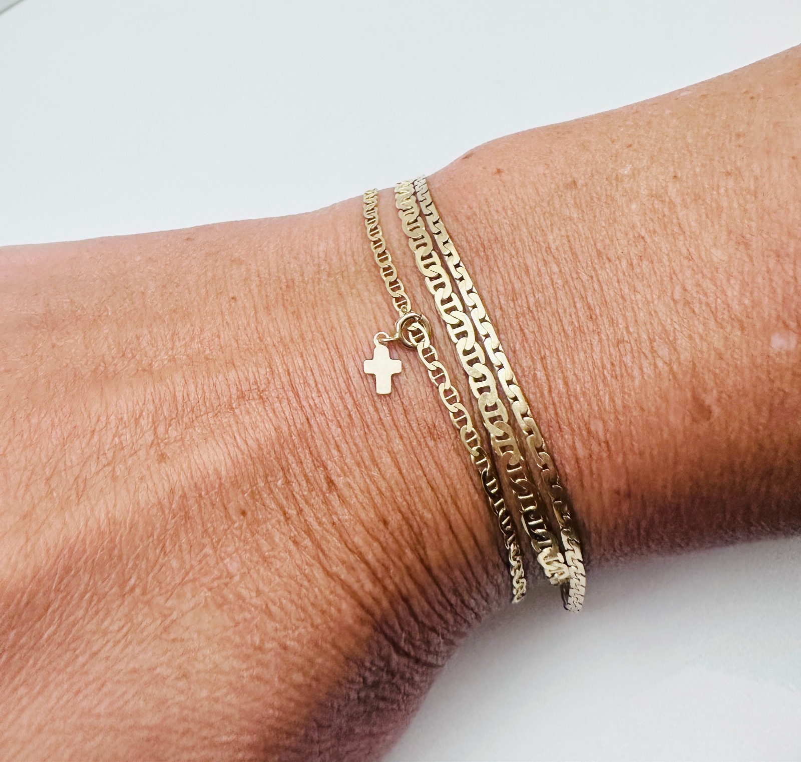 14K Solid Yellow Gold Teeny Tiny Cross Charm Pendant w/Spring Clasp