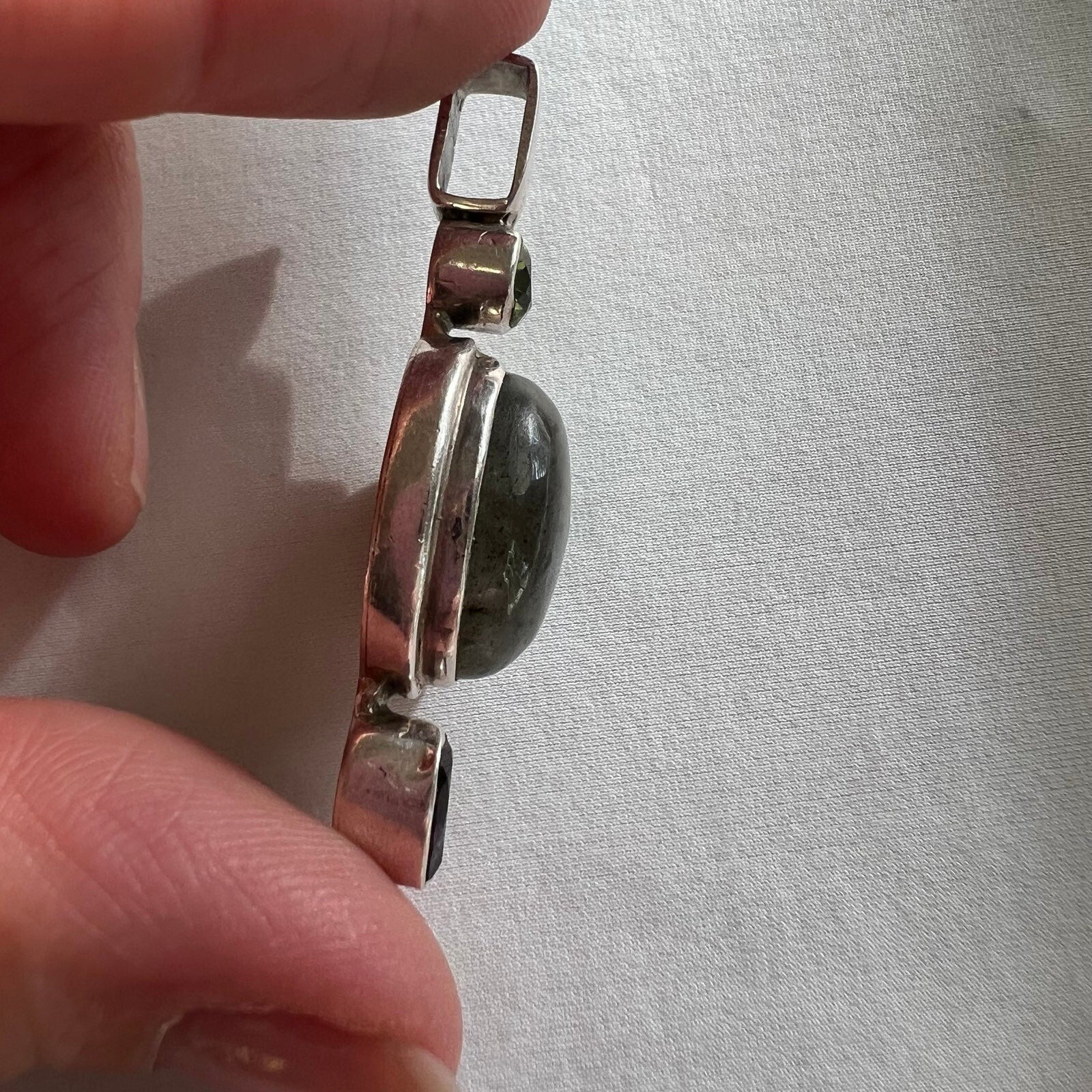 Labradorite Peridot Amethyst Gem Stone Made in India Silver Estate Pendant