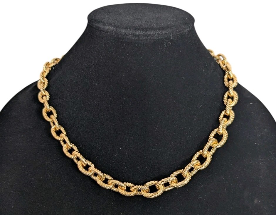 Soave Oro 14K Gold Electroform Twisted Rolo Tapered Chain Necklace-20″-NWT-$800