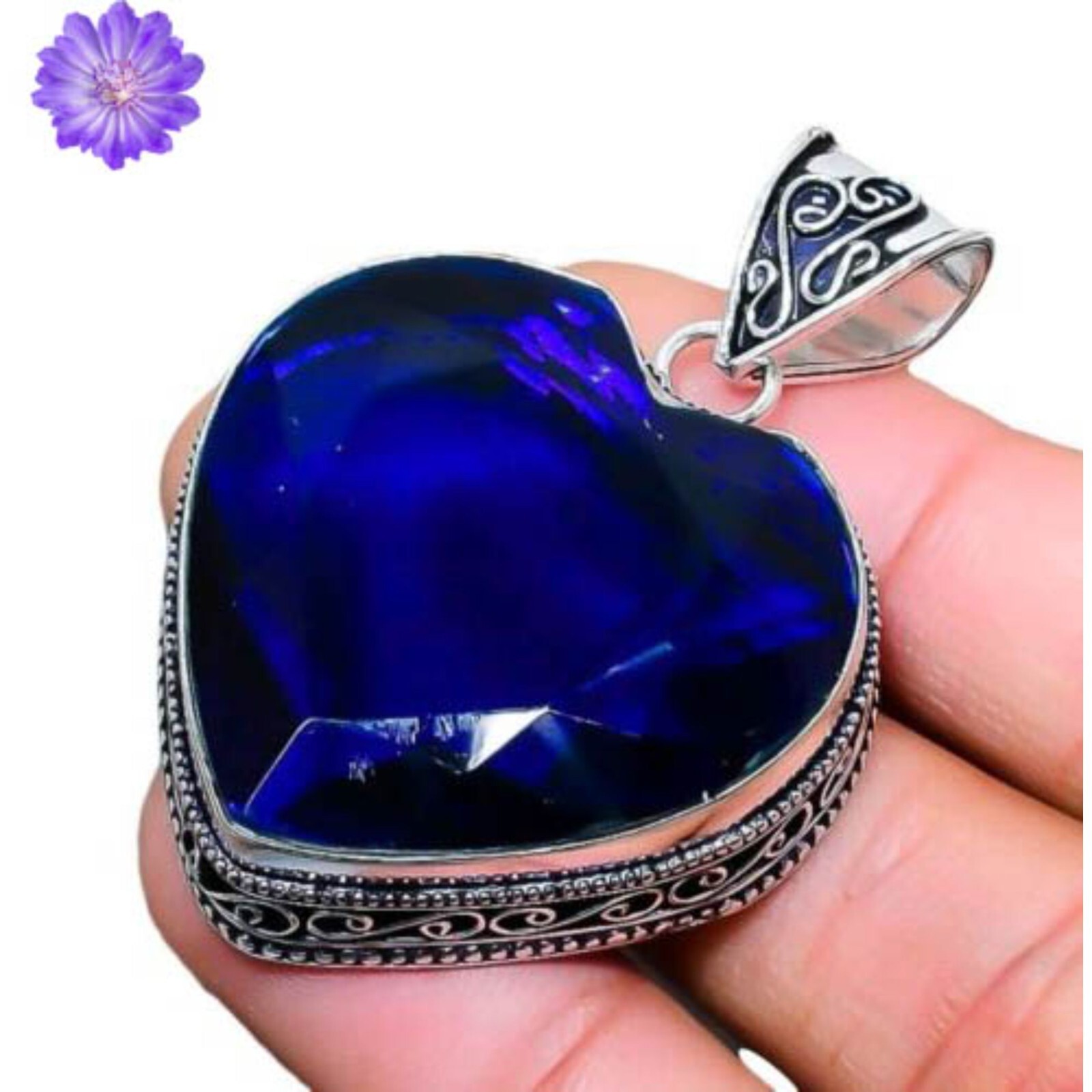 Handmade Blue Sapphire Gemstone Pendant 925 Sterling Silver Jewelry Pendant