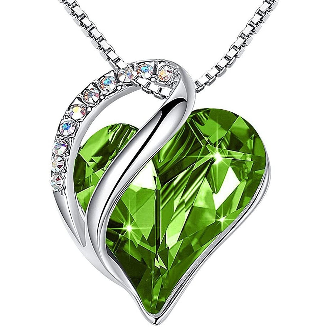 Silver Plated Green Peridot Women’s Infinity Crystal Heart Pendant CZ Stones