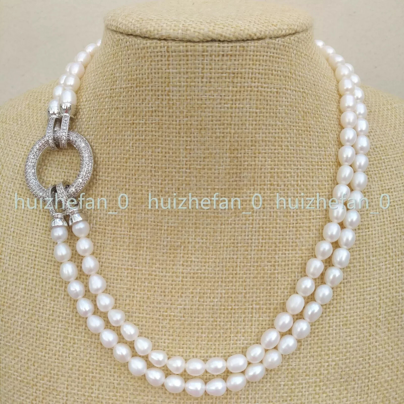 Double Strands 2 Rows South Sea White Real Pearl Necklace 17″ 18″