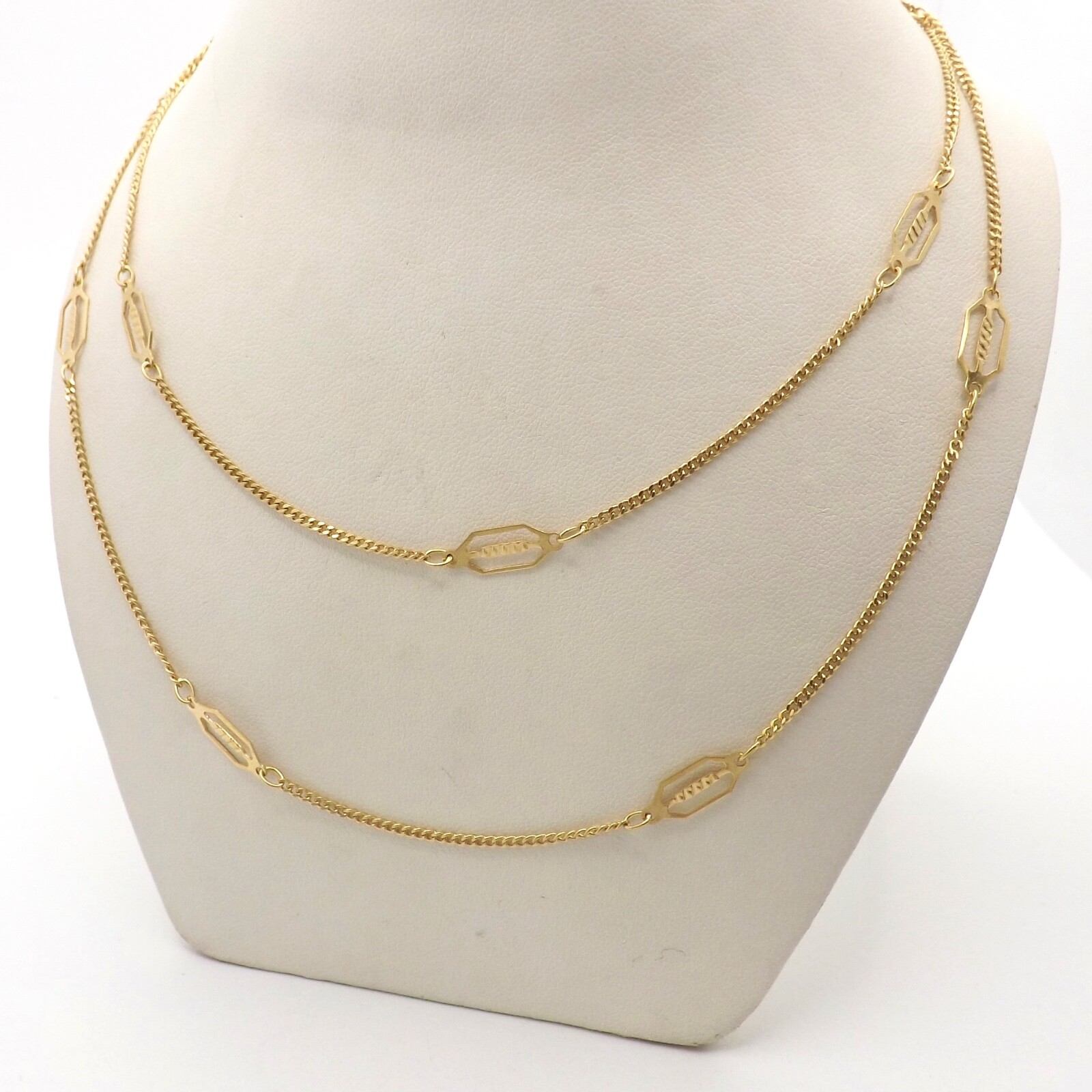 Solid 18k Gold Infinity Bar Station Curb Link Chain Necklace 36in Long Italy 750