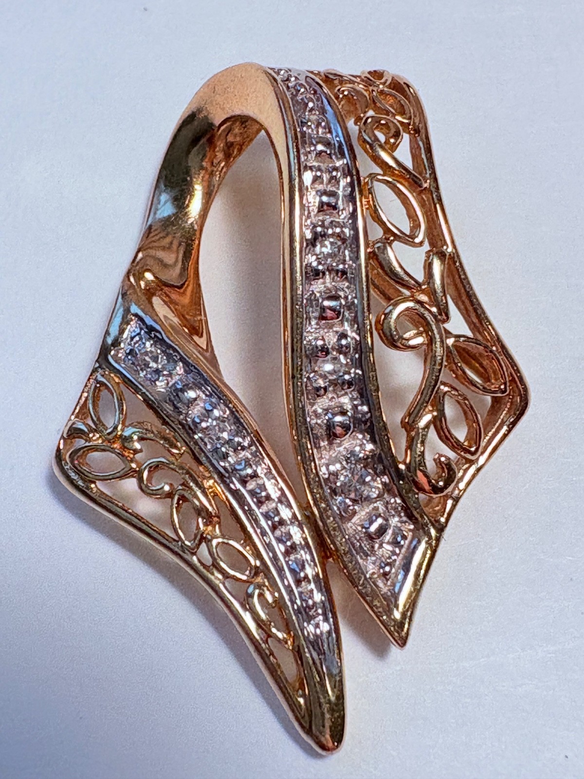 10K Yellow & White Gold Slide Pendent w 5 Round Cut Diamonds