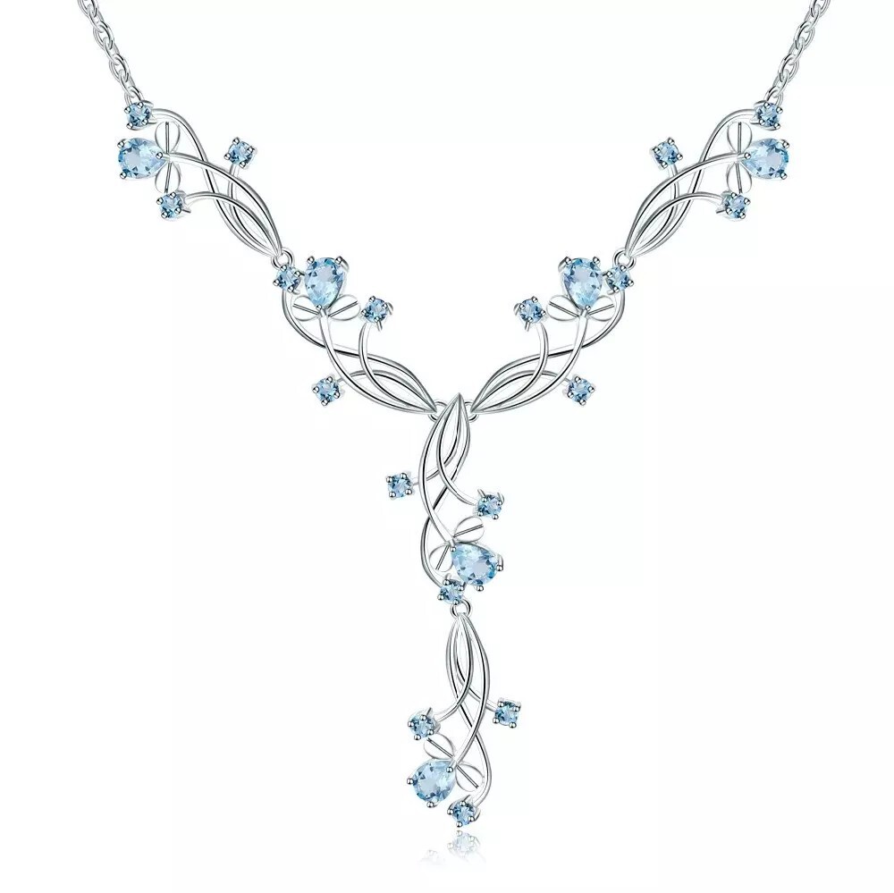Natural 7.89Ct Sky Blue Topaz Gemstone 925 Sterling Silver Bridal Necklace