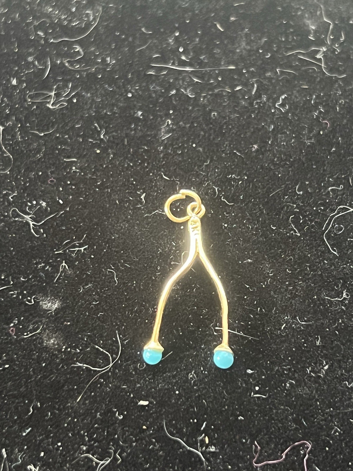 Rare Vintage Mid Century 14K Y Gold Turquoise 1.5” Wishbone Pendant 1.2 grams