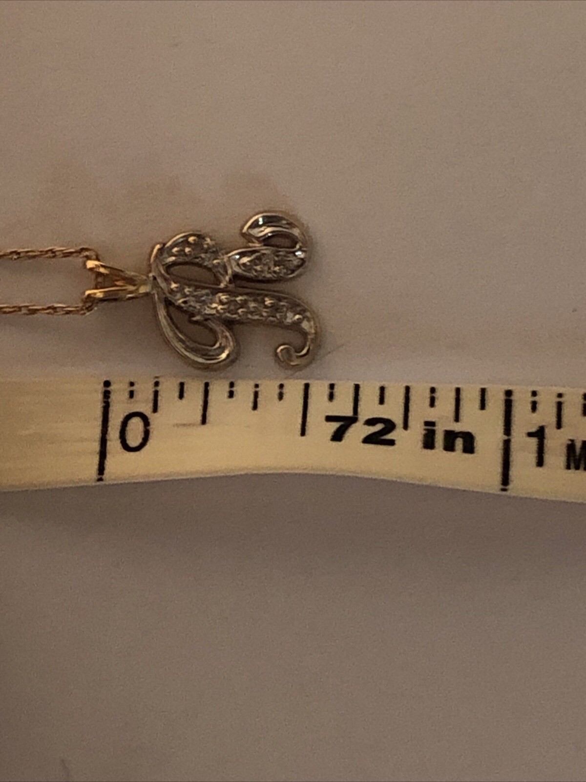 Vintage 14k Yellow Gold Letter R Pendant w/ Diamonds & 14k Gold Chain 18”