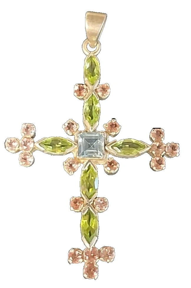 925 STERLING SIL.VER CROSS Pink Green Blue 2.5″ Long