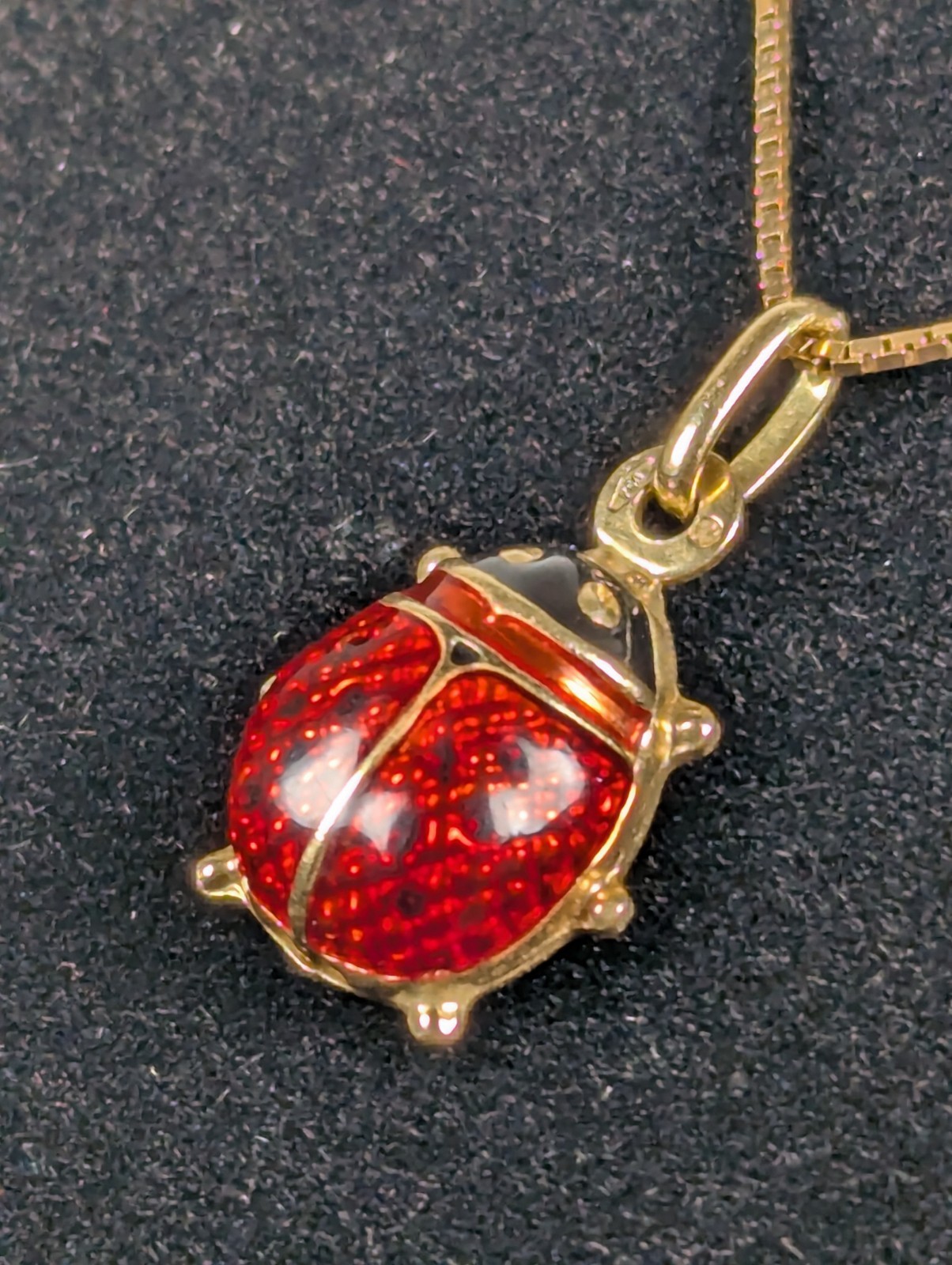 Vintage 18K SOLID Yellow Gold Lady Bug Pendant Charm Jewelry Gift FREE Shipping
