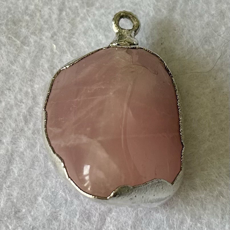 Rose Quartz Quartz Pendant Set In Sterling Silver 1 3/8”