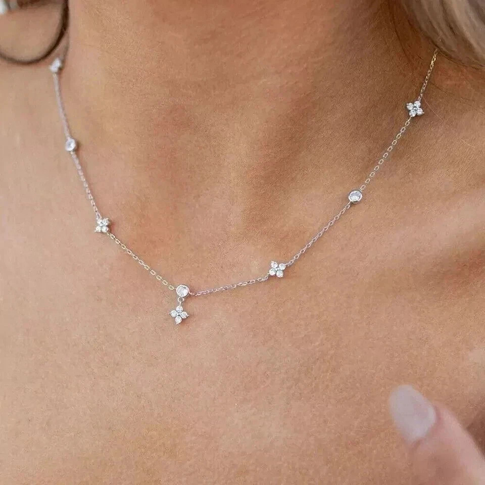 2Ct Round Lab Created Diamond Women’s Station 18″ Necklace 14K White Gold Plated