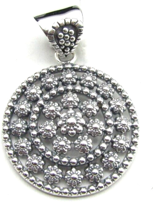 1.75″x1.25″ CIRCLE FLOWER FILIGREE PENDANT STERLING SILVER 925 NWT NK10