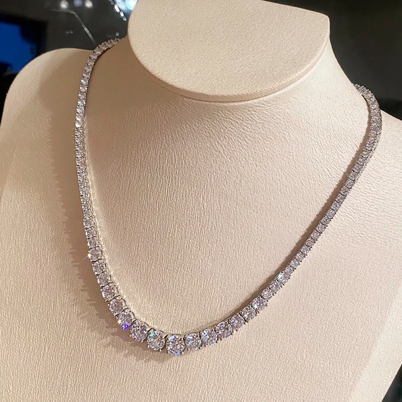 D Color Real Moissanite Tennis Necklace Women S925 Silver 18K White Gold Plated