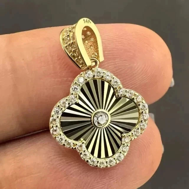 2Ct Round Lab Created Diamond 14K Yellow Gold Plated Womens Flower Charm Pendant