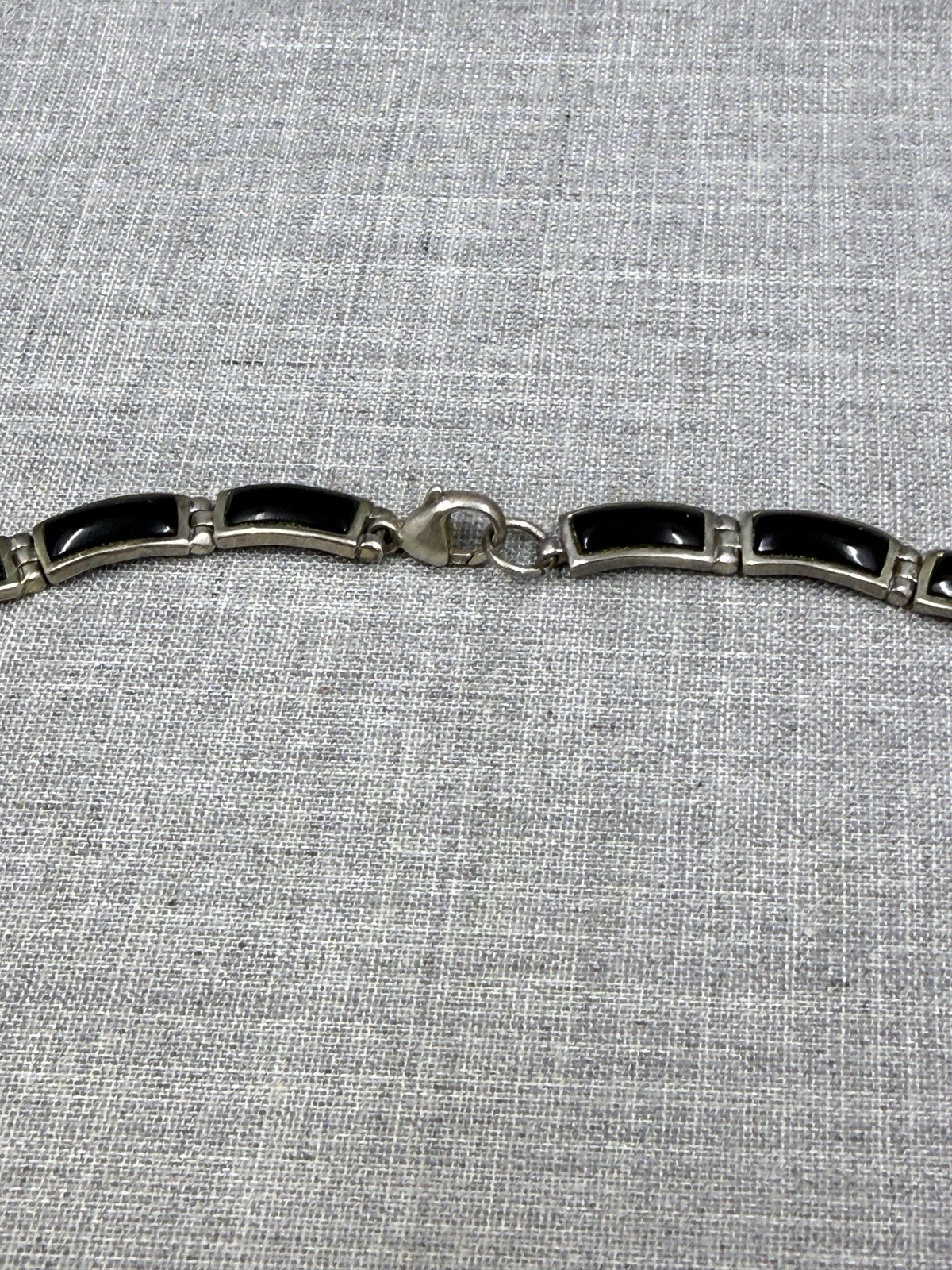 Sanel Onyx Bar Link Sterling Silver .925 Choker Bib Necklace 16″ (41 Grams)