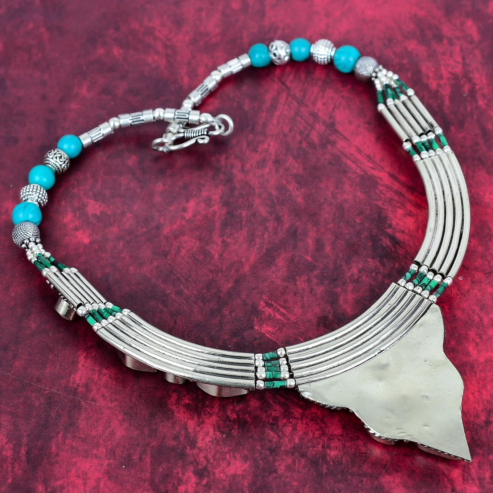 Blue Turquoise Gemstone Handmade 925 Sterling Silver Jewelry Nepali Necklace