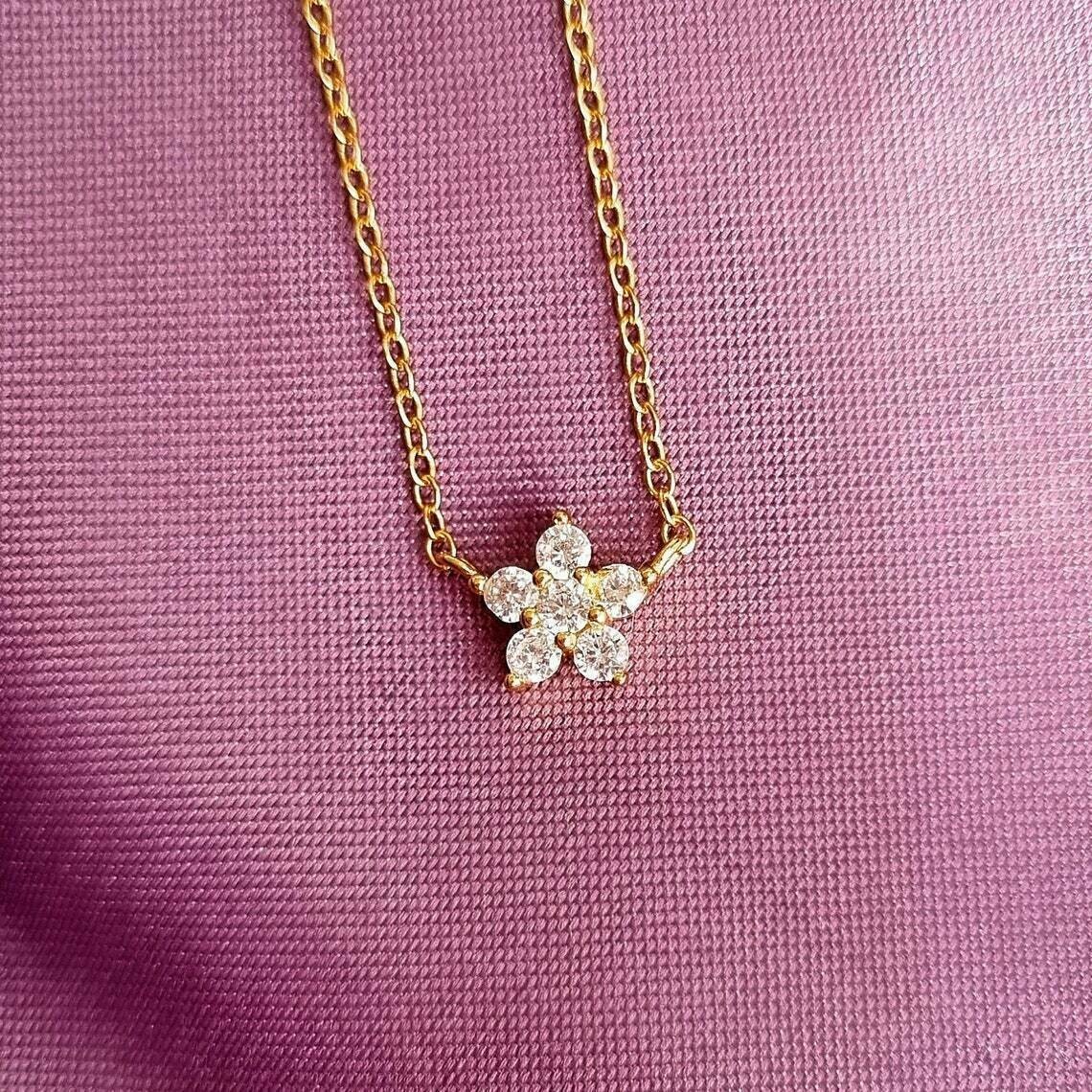 0.50Ct Round Lab Created Diamond Beautiful Flower Pendant 14K Yellow Gold Plated