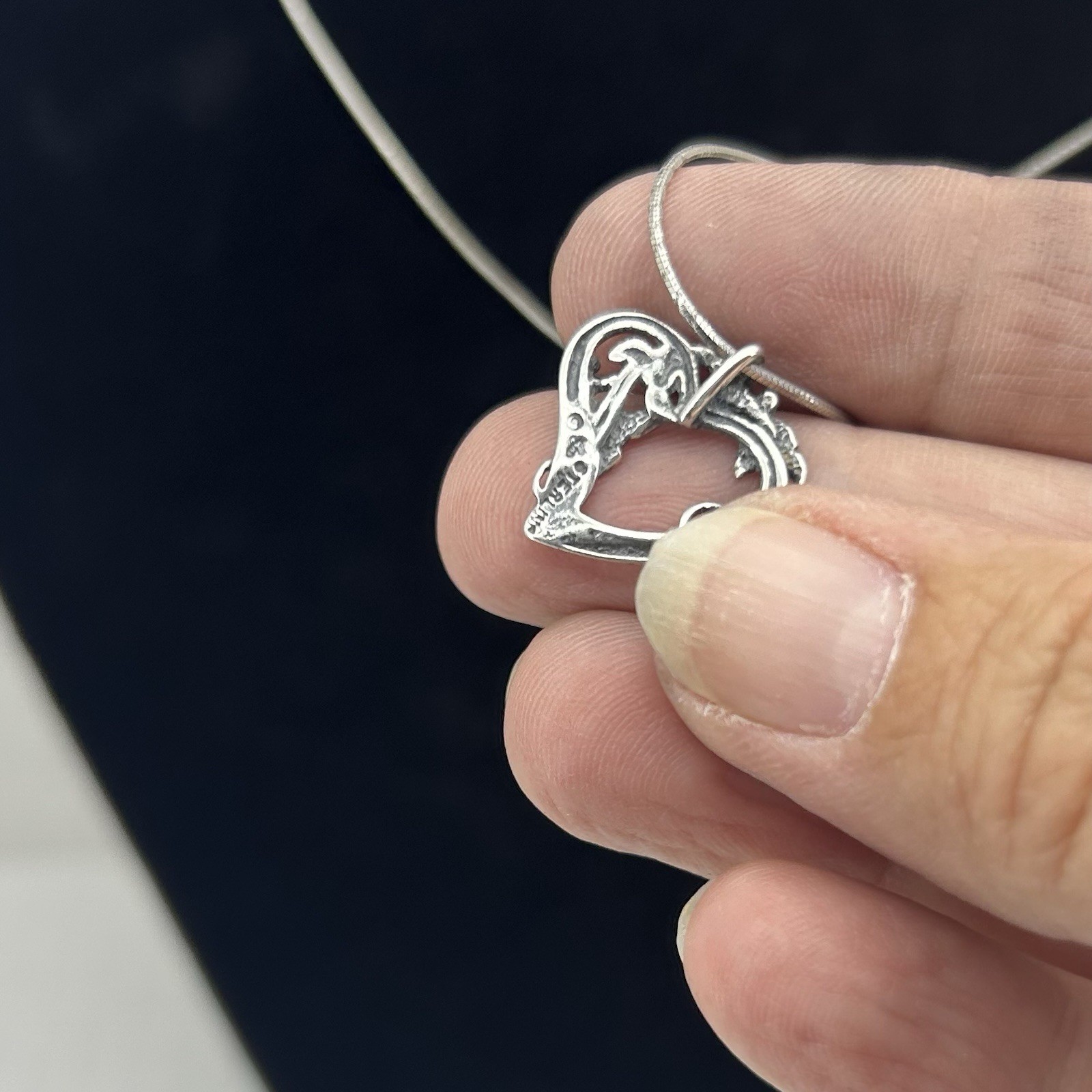 Sterling Silver 925 Filigree Open Heart Vines And Flowers Pendant Necklace 18”