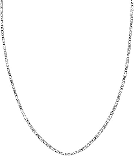 2MM 925 Sterling Silver Italian Diamond Cut Flat Mariner Chain Necklace 16″-30″