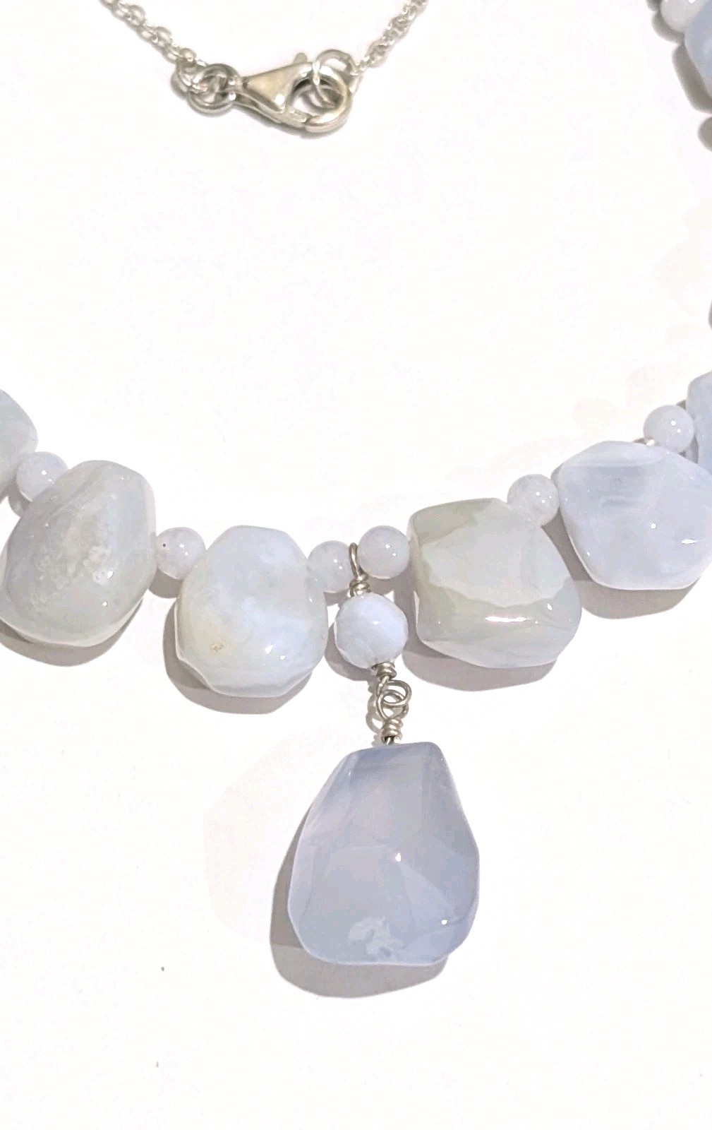 Sterling Silver Natural Rainbow Moonstone Polished Nugget 17″ Necklace 30 Grams