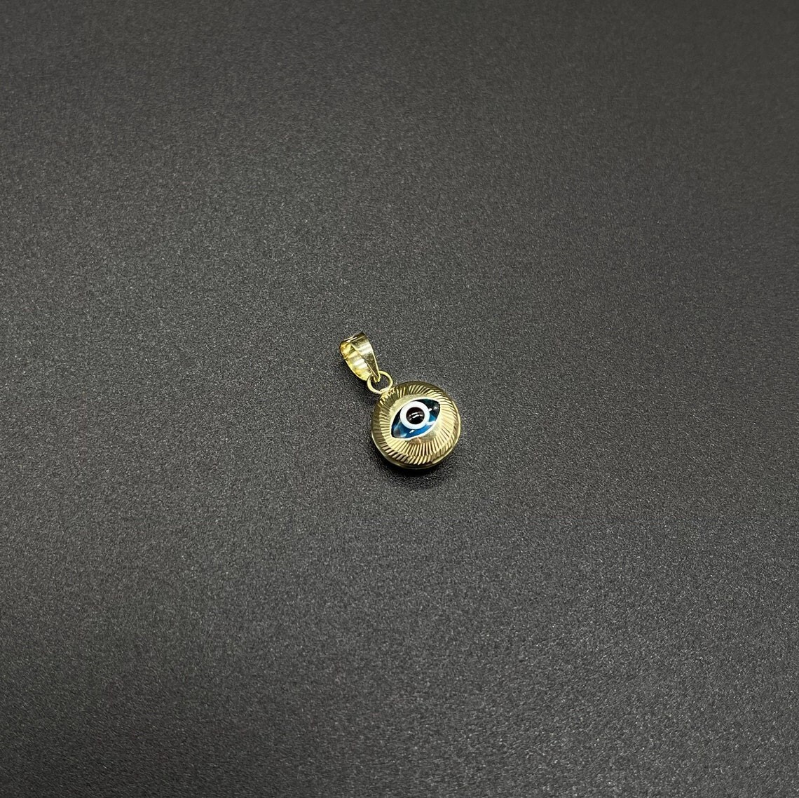 14K SOLID GOLD BLU EVIL EYE PENDANT / 14K ORO PURO DIJE DE OJO DE LA SUERTE-10MM