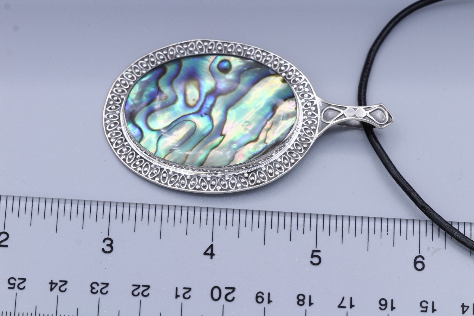 LARGE ABALONE ART NECKLACE SET IN SILVER ORNAMENT BEAUTY STATEMENT