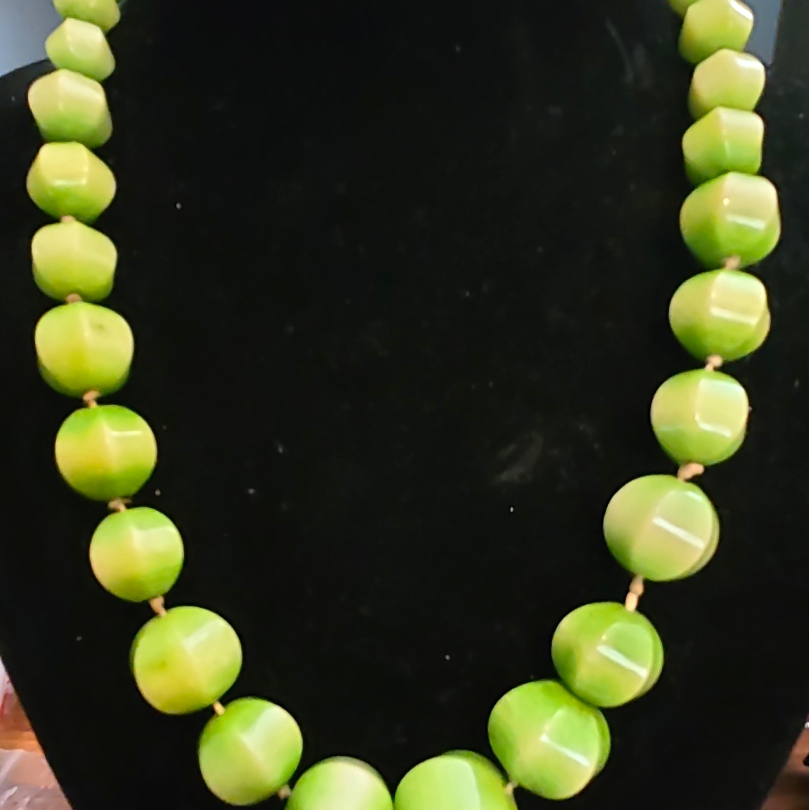 Jadeite Hand Beaded Cord Strand Necklace with Sterling Silver Hook Clasp