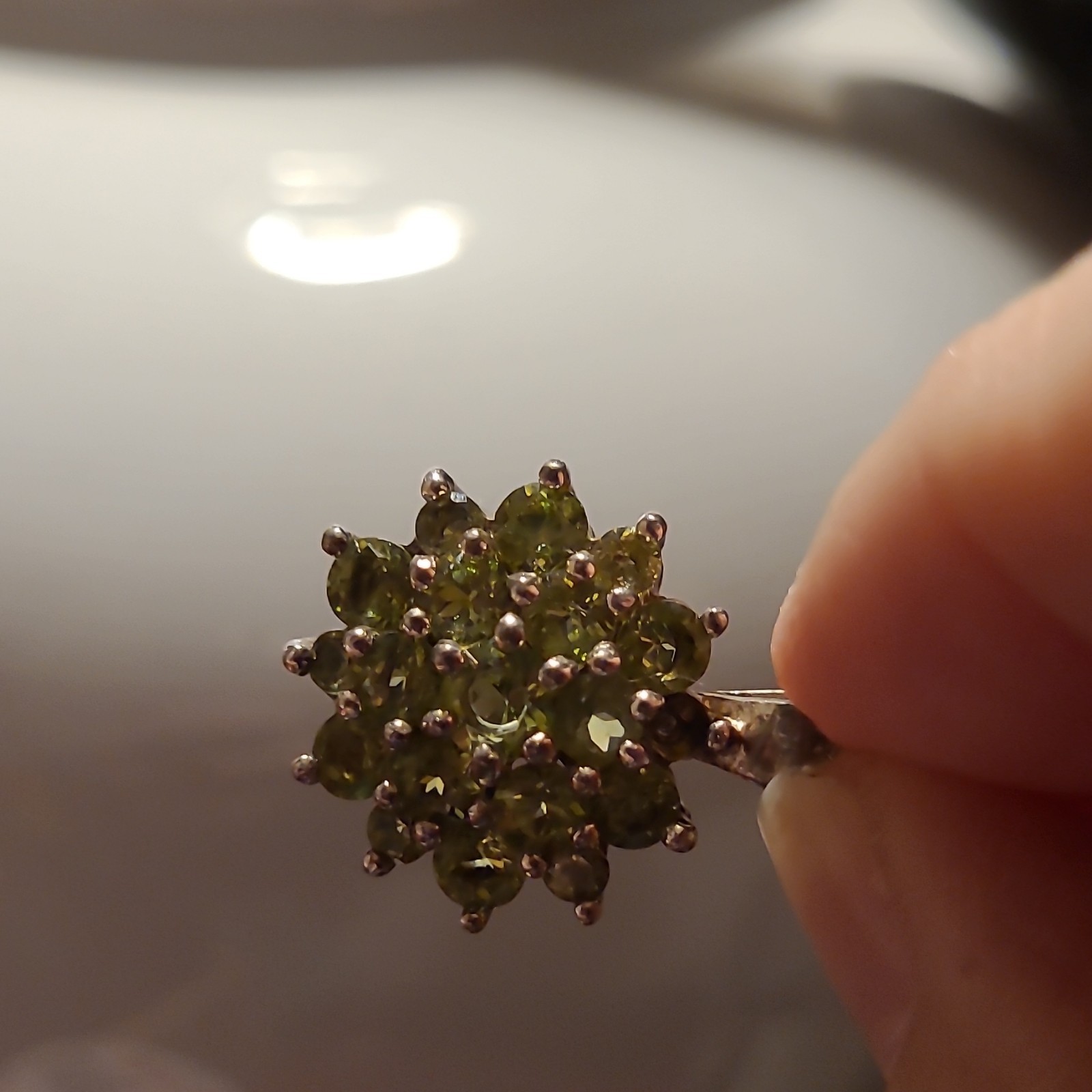 925 Sterling Silver Peridot Flower Cluster Charm Pendant Signed Thailand