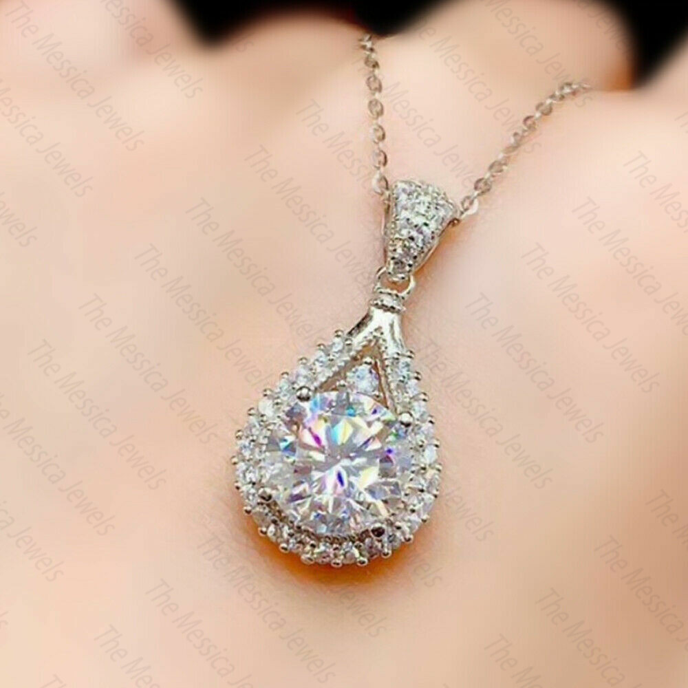 2.10 Ct 8 MM Round Moissanite Women’s Pendant Without Chain 925 Sterling Silver
