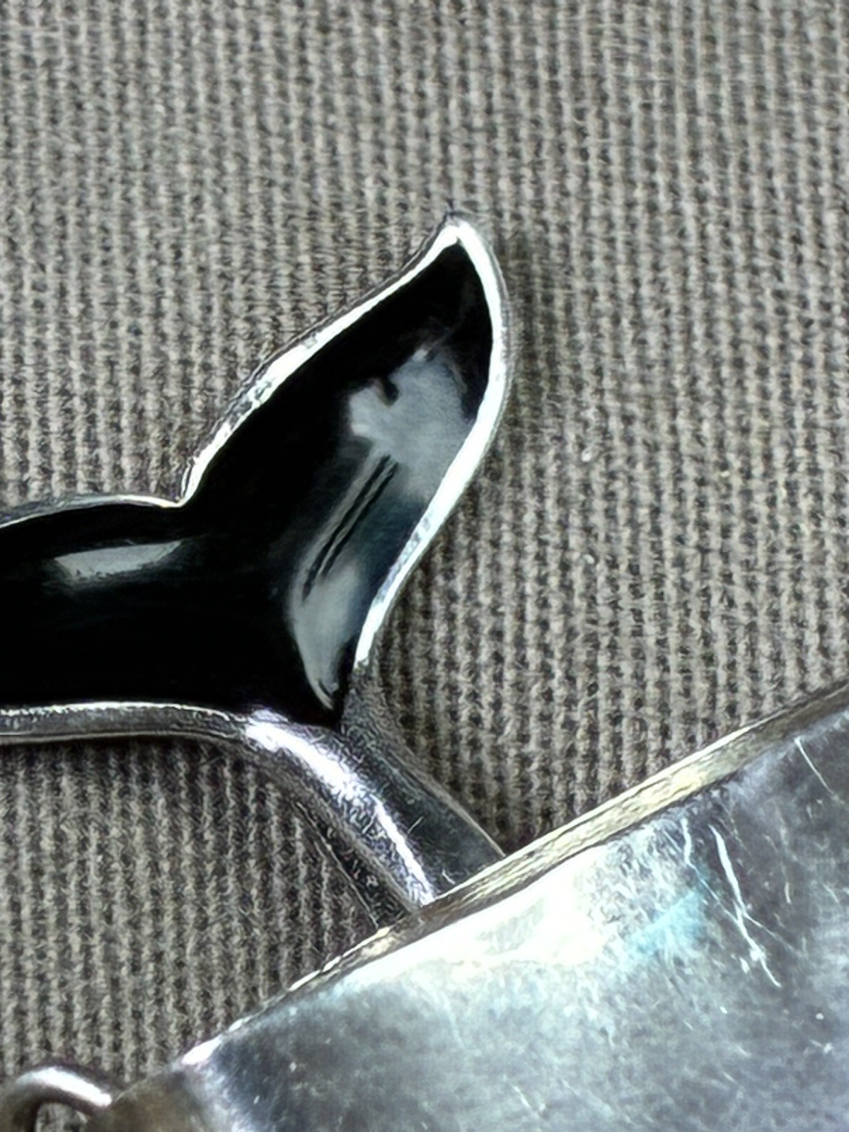 Signed 925 Sterling Silver Black Whale Tail Pendant Charm Beach Animal Theme