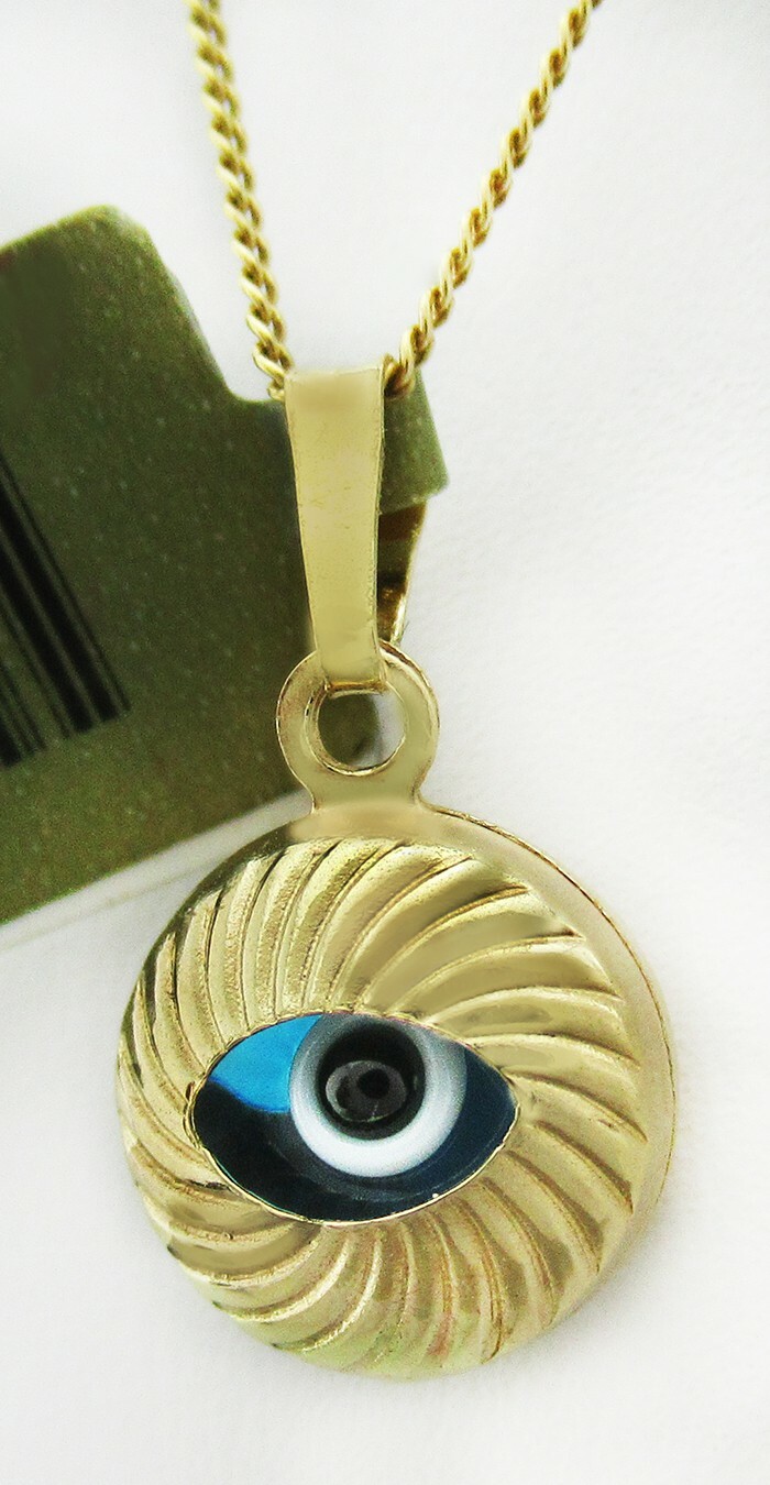 EVIL EYE FOR PROTECTION PENDANT 14k YELLOW GOLD 10 mm – NWT – Made in USA