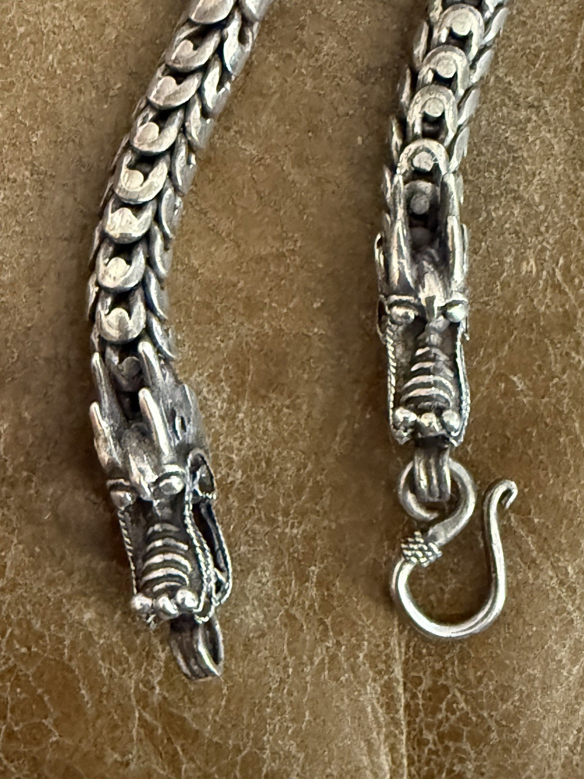 STERLING 925 SILVER *DOUBLE DRAGON HEAD CHAIN* 18” w HOOK CLASP. HEAVYWEIGHT