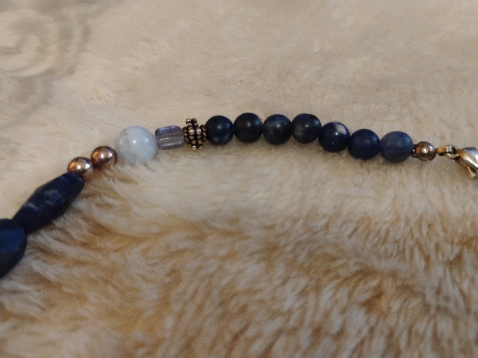 Sterling And Lapis Necklace MOP Silver Beads 36in Unique Handmade Beautiful