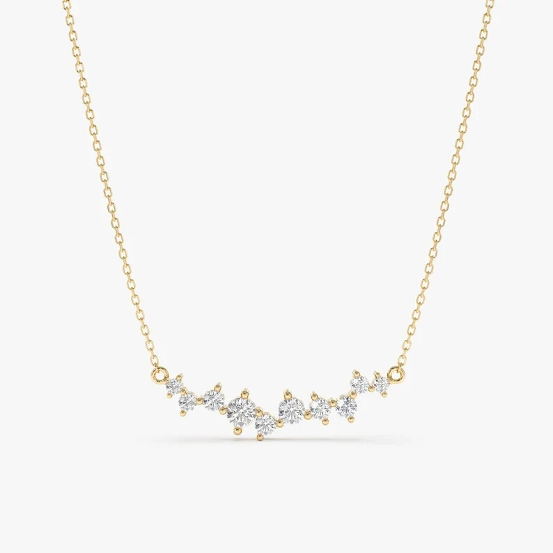0.30TCW Round Natural Diamond Cluster Necklace For New Year Gift 14k Yellow Gold