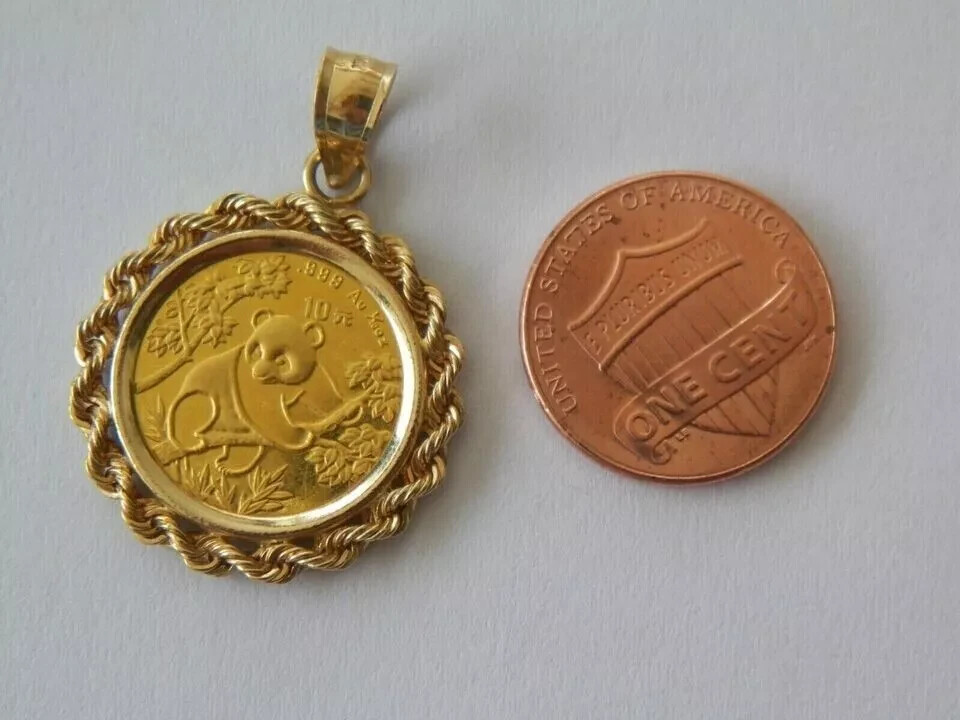 Without Stone Chinese Panda Bear Coin Pendant Free Chain 14k Yellow Gold Plated