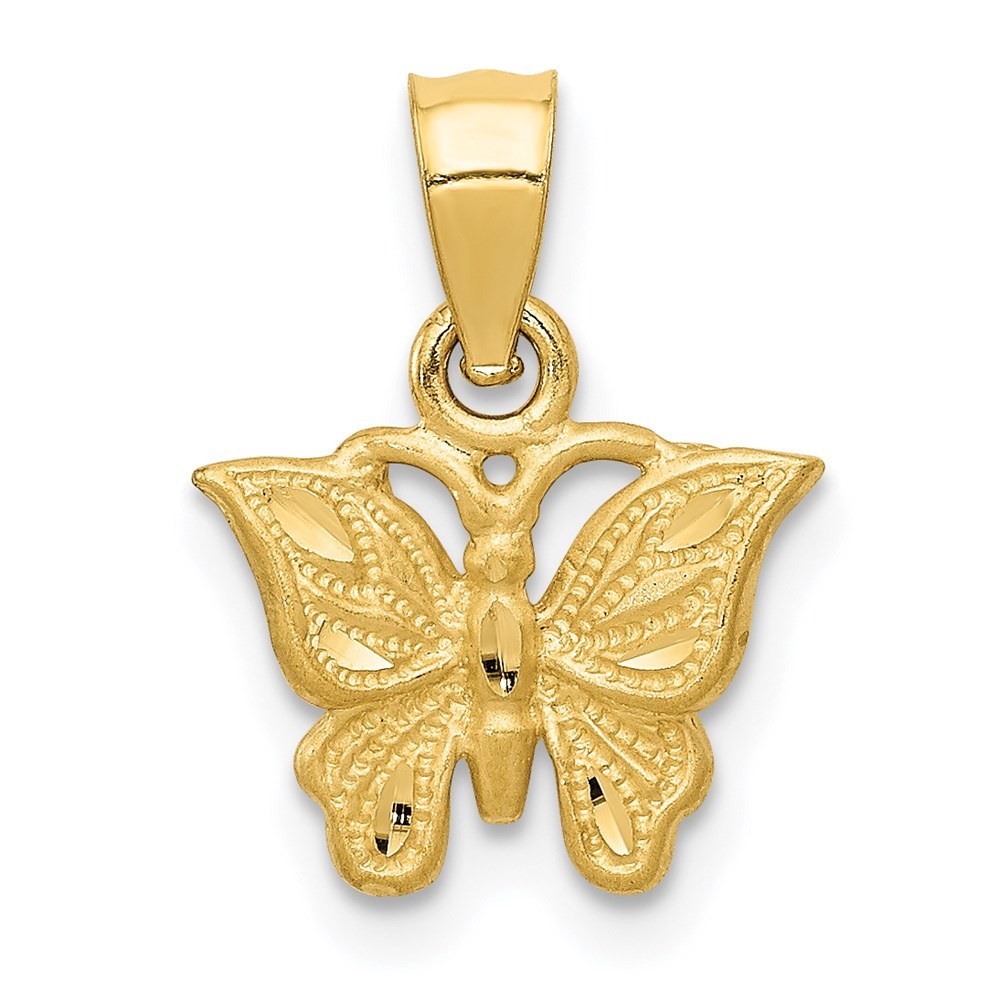 Real 14K Yellow Gold Diamond-cut Butterfly Pendant; Length 15 mm; Wt. 0.69 g