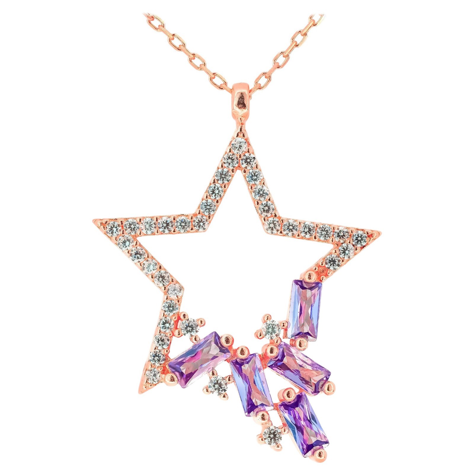 1ct Baguette Natural Purple Amethyst Star Pendant 14K SOLID Yellow Gold NO CHAIN