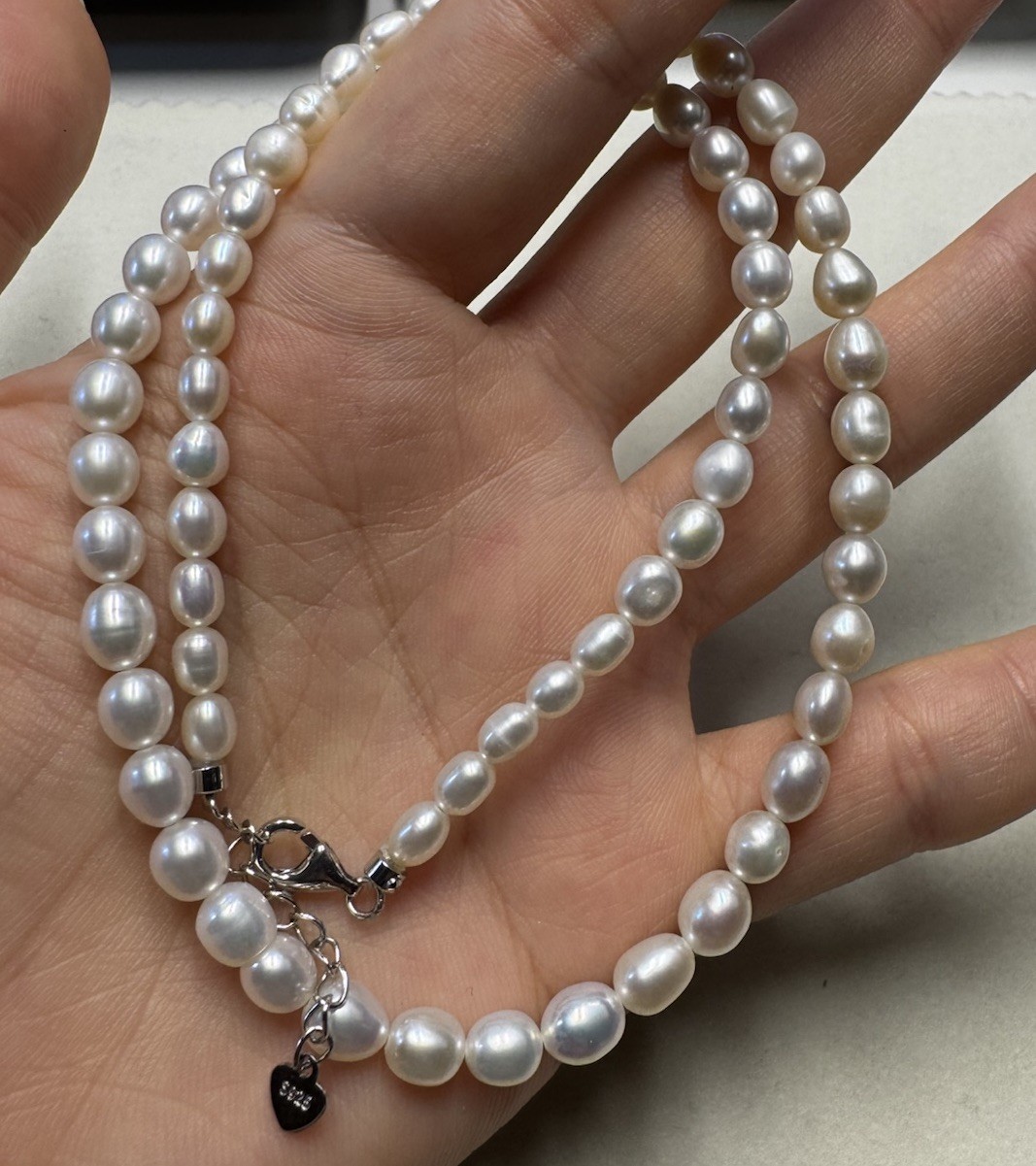 16-17 inches 4-5.5mm freshwater white pearl necklace 925 sterling silver new