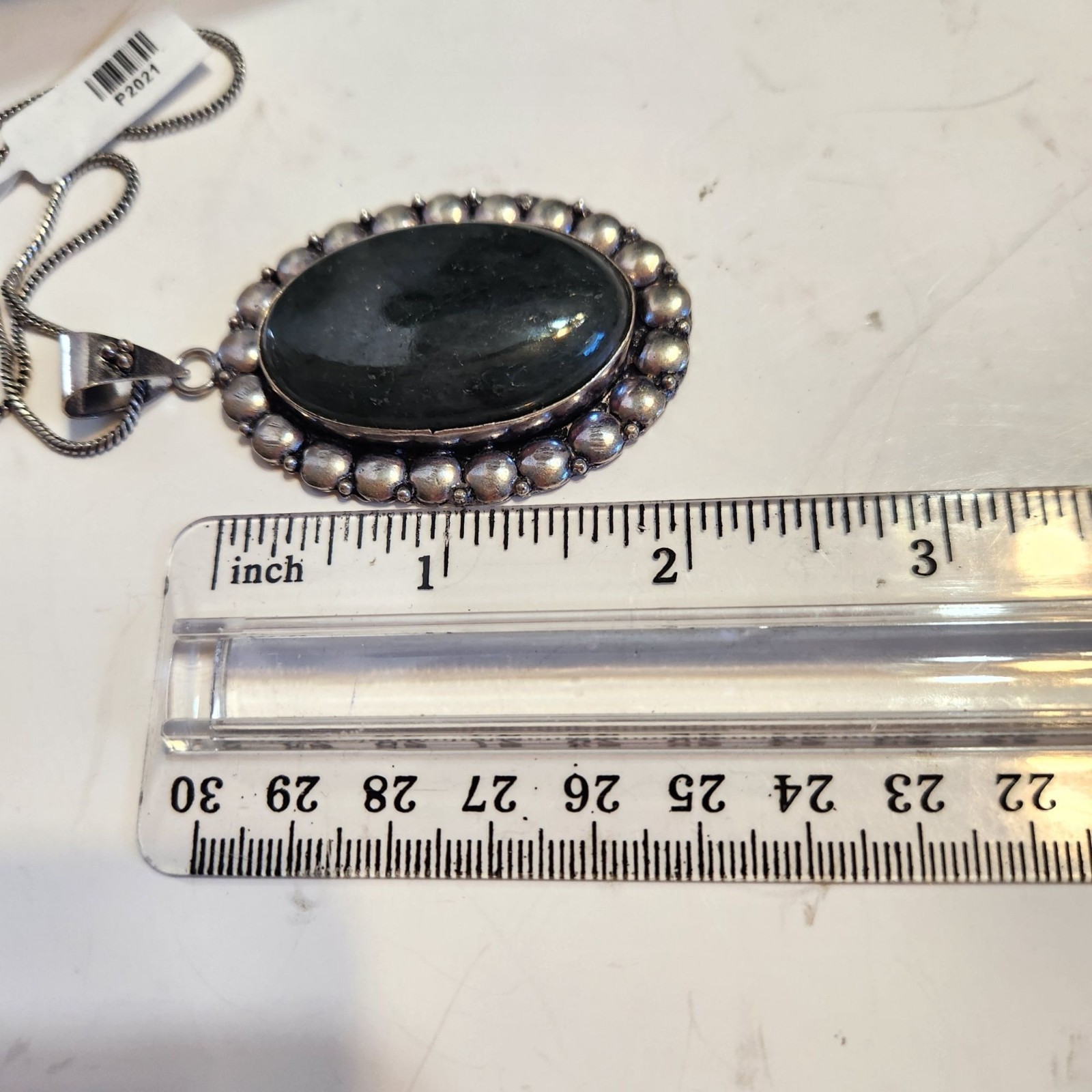 Labradorite Pendant Necklace With German Silver Chain Oval Gemstone Jewelry READ