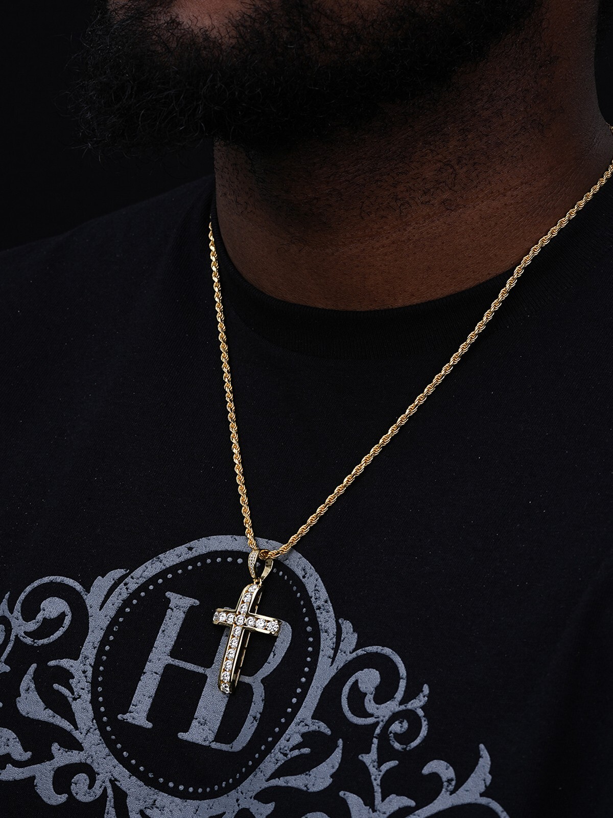 14k Gold Plated Real Solid 925 Silver Channel Set Cross CZ W. Chain Men’s ICY